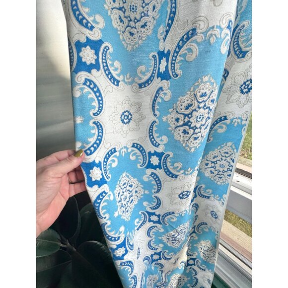 Vintage 60s curtain, blue, white abstract floral, 1960s MCM panel, price for 1 - Picture 3 of 10